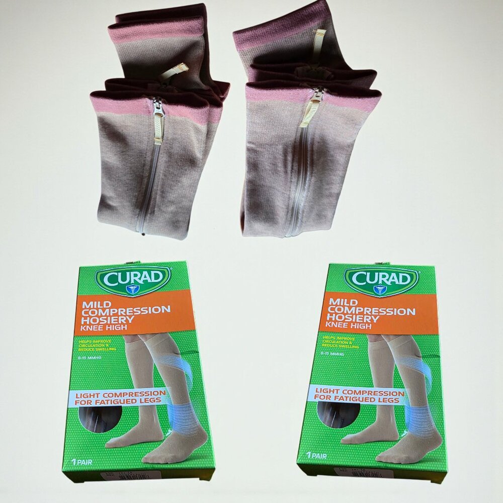 NIB (1) Pr COPPER FIT ZIP Compression Socks and (2) Pr CURAD Mild Compression